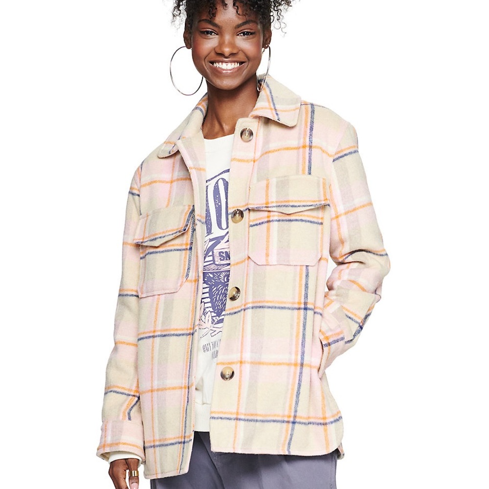 SO tan & pink flannel shacket